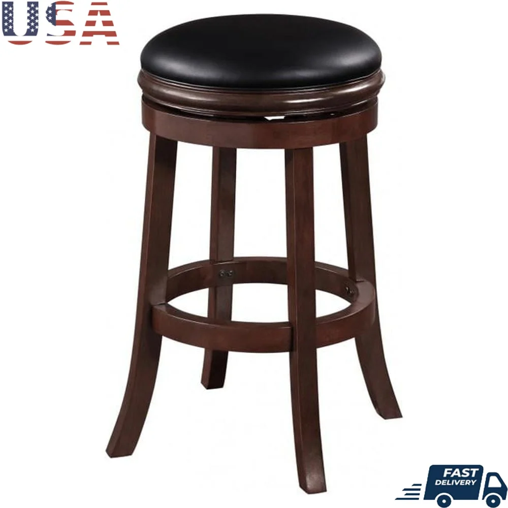 

Backless Swivel Bar Stool Solid Rubberwood Durable Comfortable Design Kitchen Dining Room Game Room Seating