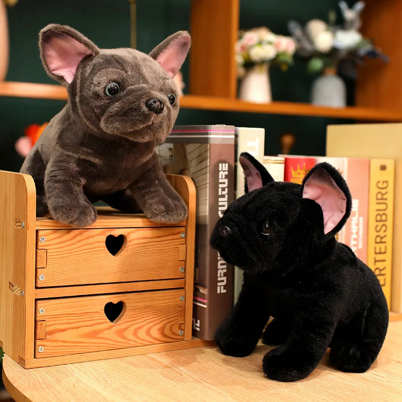 28cm Bulldog Plush Toy Realistic Stuffed Animals Black Grey Bulldog Plush Lifelike Pet Dog Soft Doll Gift