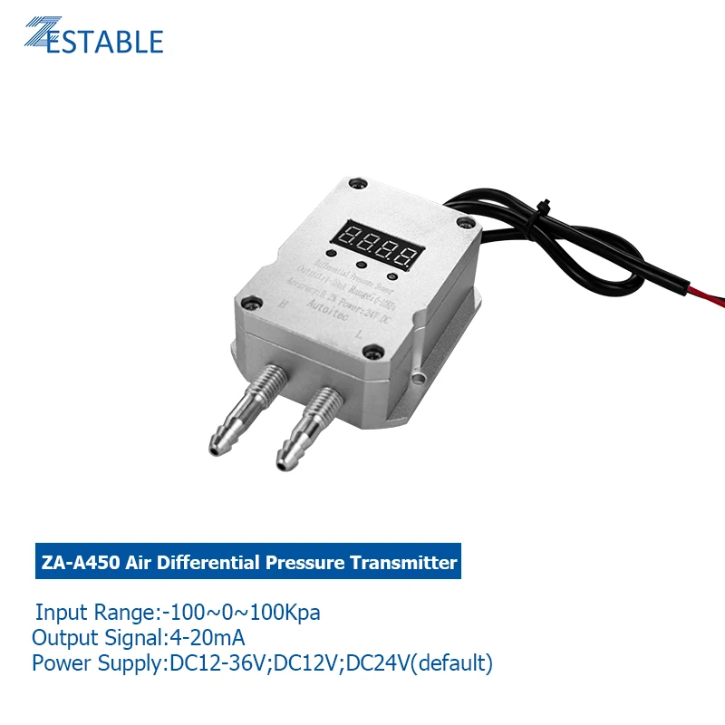 LED Air Differential Pressure Transmitter -100Kpa-0-100Kpa Negative Pressure Of Pipeline 4-20mA RS485 Output Gas Pressure Sensor