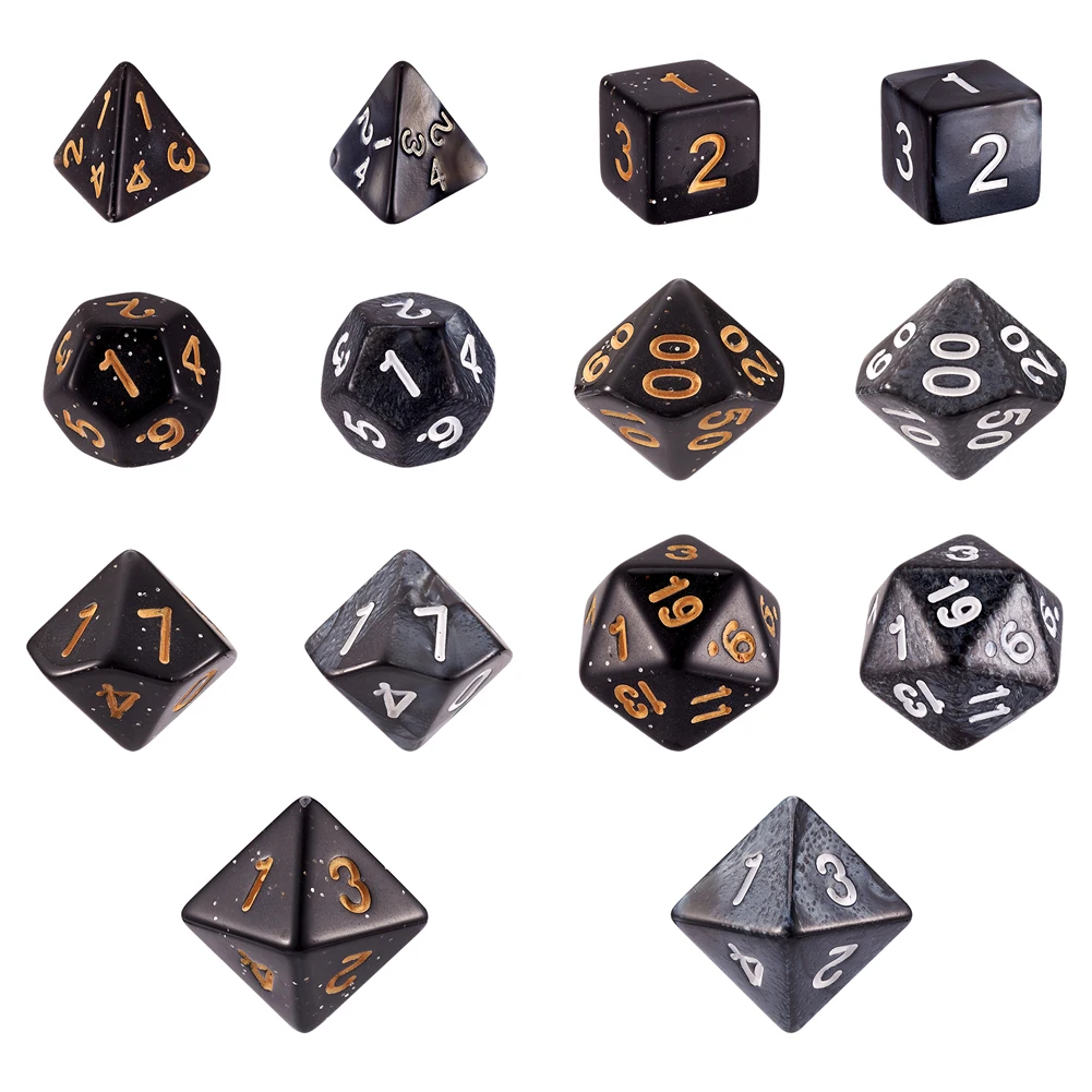 14Pcs 3D Polyhedral Acrylic Numbers Dices Sets Multi-Sided Faceted Game Props for Divination Astrology Tarot Cards Accessory