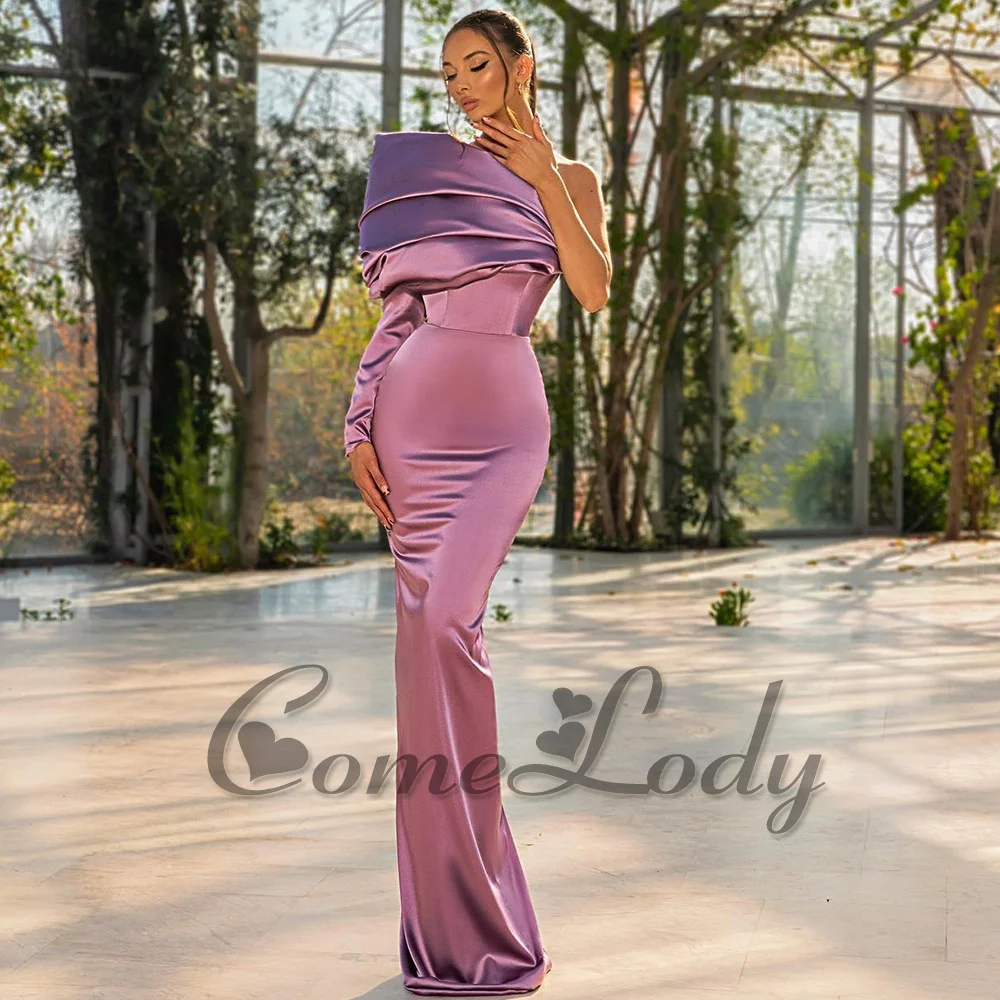 Comelody Modern Prom Mermaid Dresses for Women Saudi Arabric One Long Shoulder Pleat Straight Formal Gown Plus Custom Made