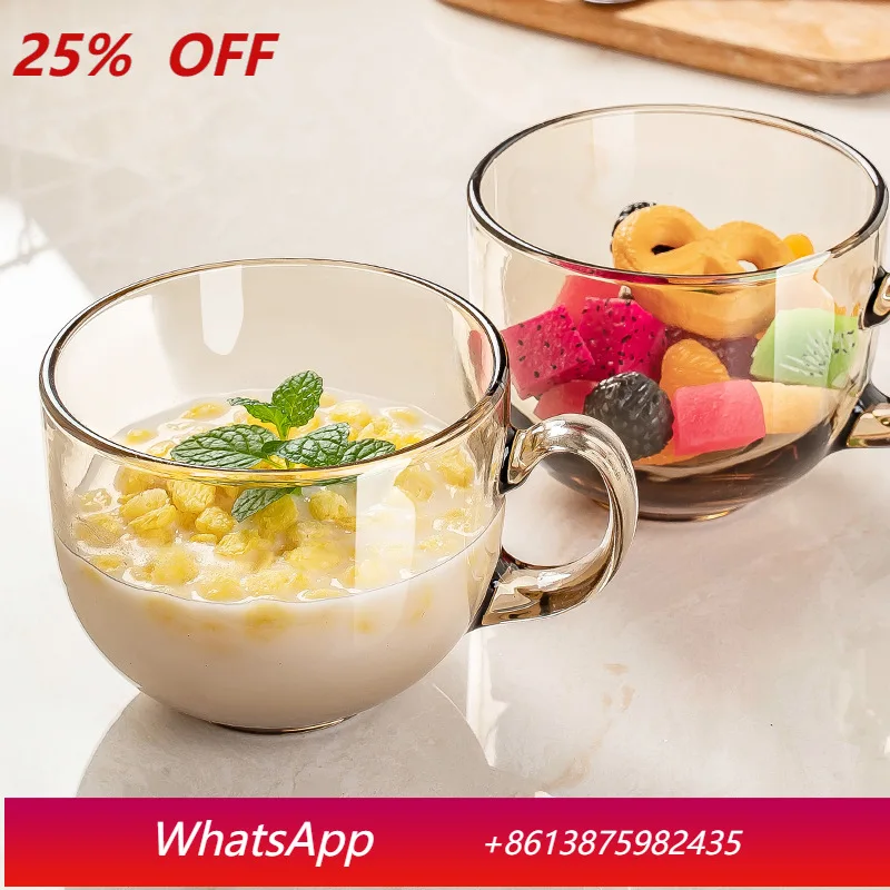 

LTT glass cup with handle oat breakfast milk cup household juice drink cup
