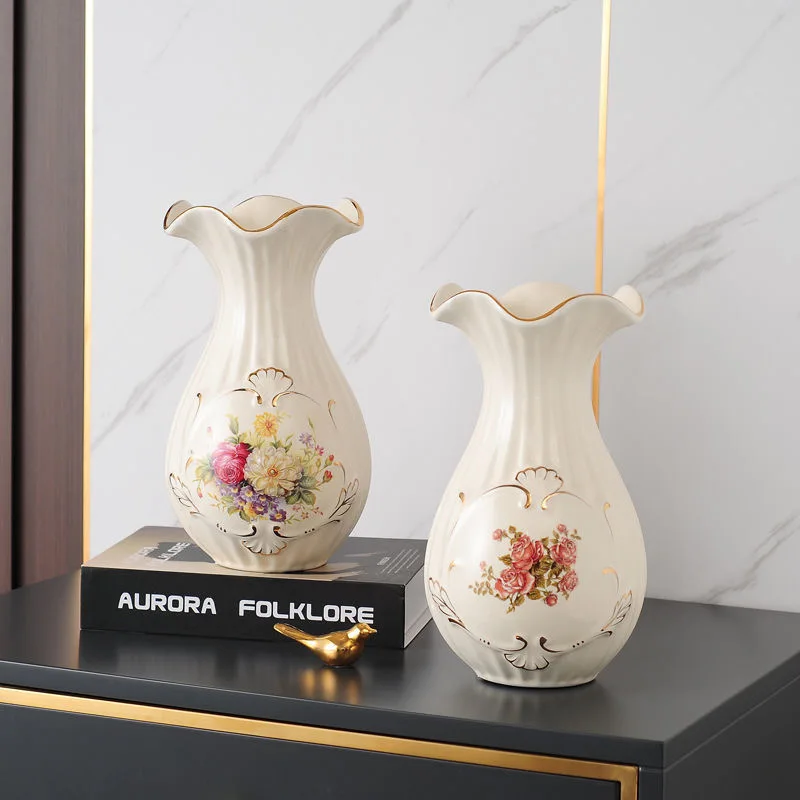Vintage European Ceramic Vase Handmade Gold Plated Ivory Porcelain for Home Office Wedding Decor Corridor Room Gift