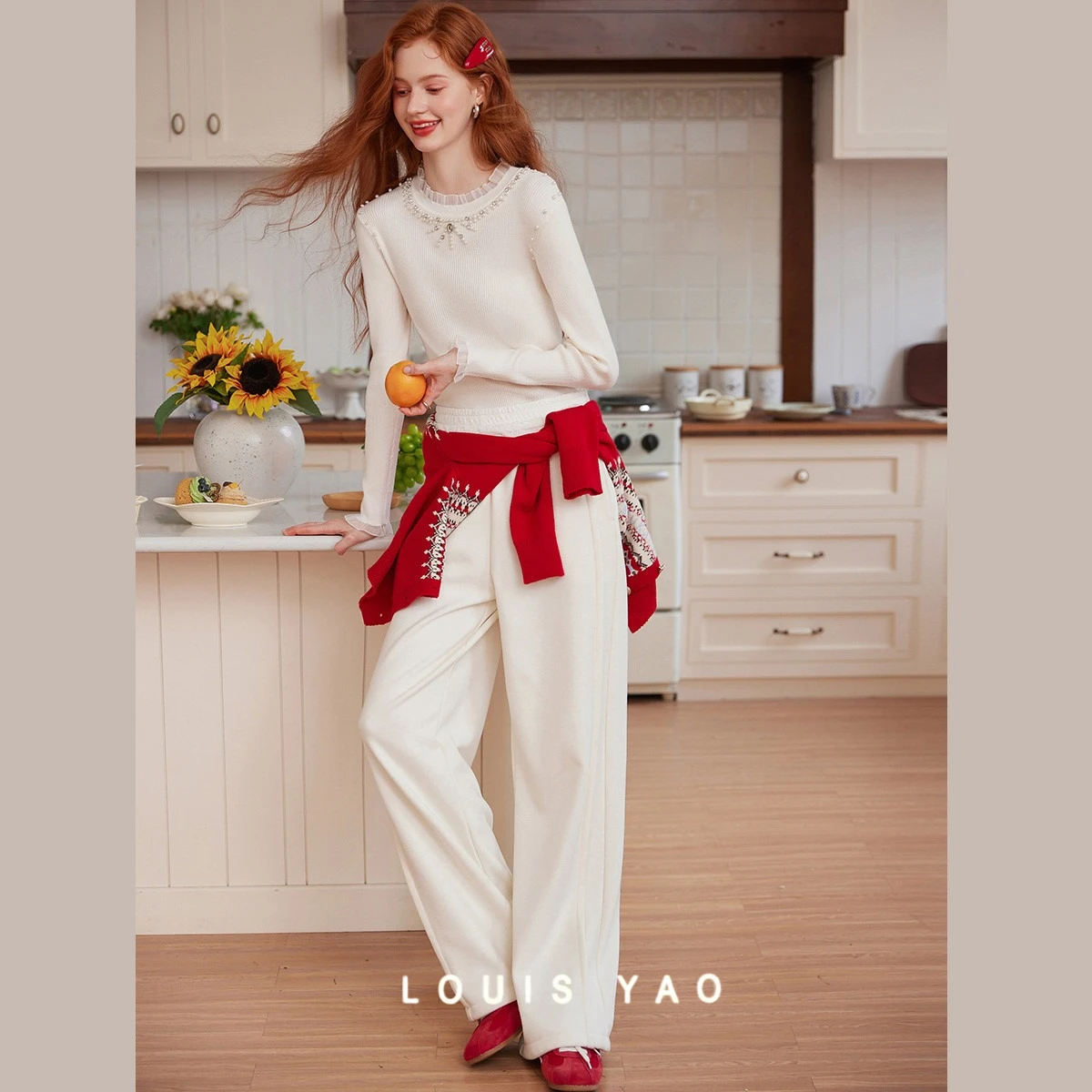 

LOUIS YAO Elegant Style Slim Women's Knitwear 2025 Autumn/Winter Fashion Pullovers Splicing Nail Bead Knitted Sweater