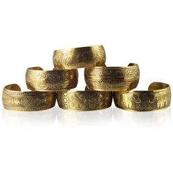 Bohemian Vintage Tibetan Bronze Metal Carving Flower Elephant Cuff Bracelets Bangles Hand Jewelry Gift for Women