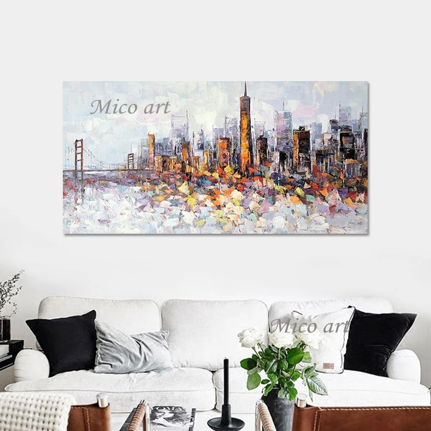 

Natural Scenery Wall Picture Frameless Acrylic Design Texture Art 3d City Building Abstract Handmade Canvas Oil Painting Artwork