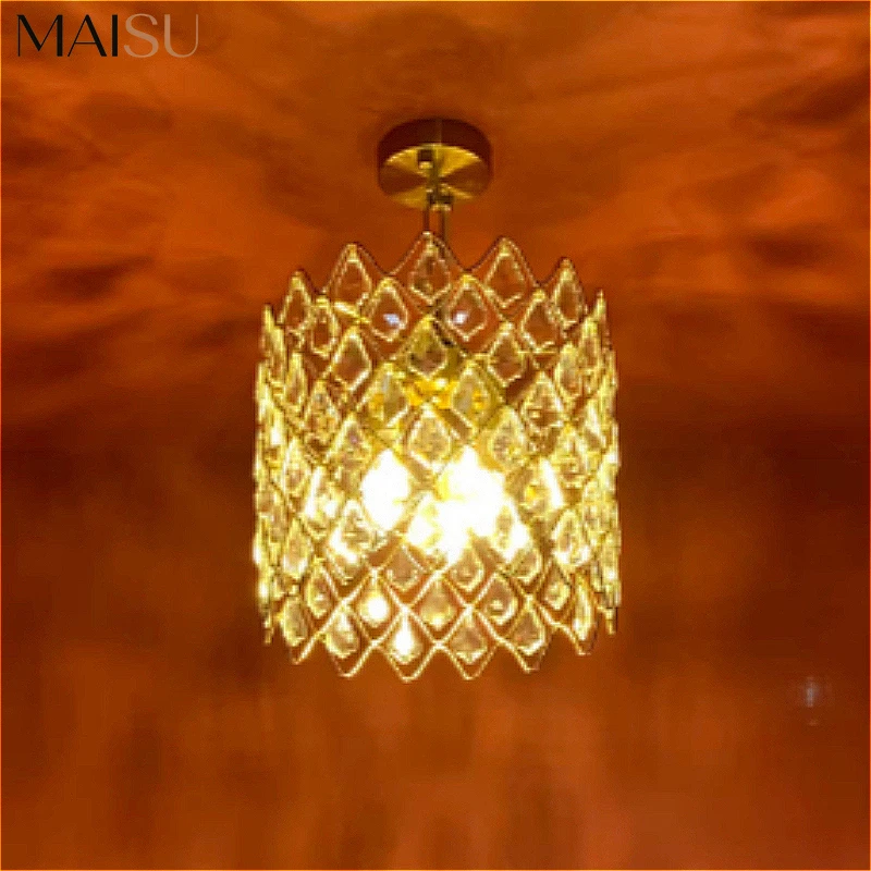 2026  Crystal Chandelier for Bedroom Dining Room Kitchen Table Gold Round Pendant Light with Diamond Shaped K9 Crystal