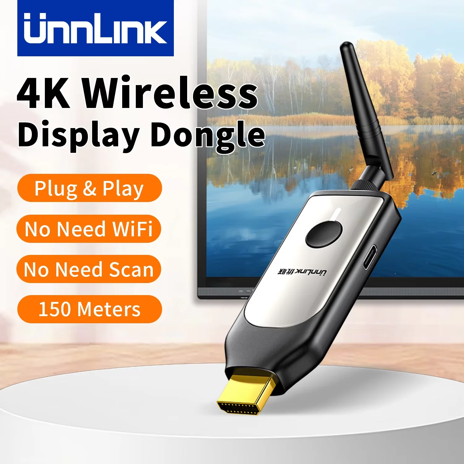 

Unnlink 4K HDMI беспроводной удлинитель приемника 150 м для телефона, планшета, ноутбука, ПК к ТВ-адаптеру зеркала 4K 30 Гц/1080P 60 Гц