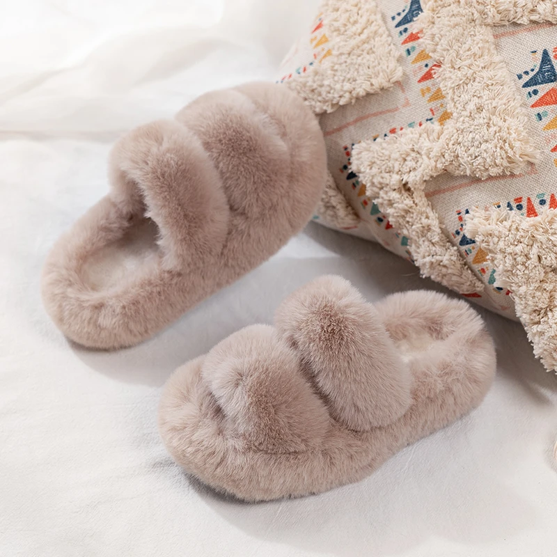 

Girls Winter Fur Slippers Classic Simple Plush Slippers Children Fashion Non-slip Open-toe Kids Causal Cotton Shoes Versatile