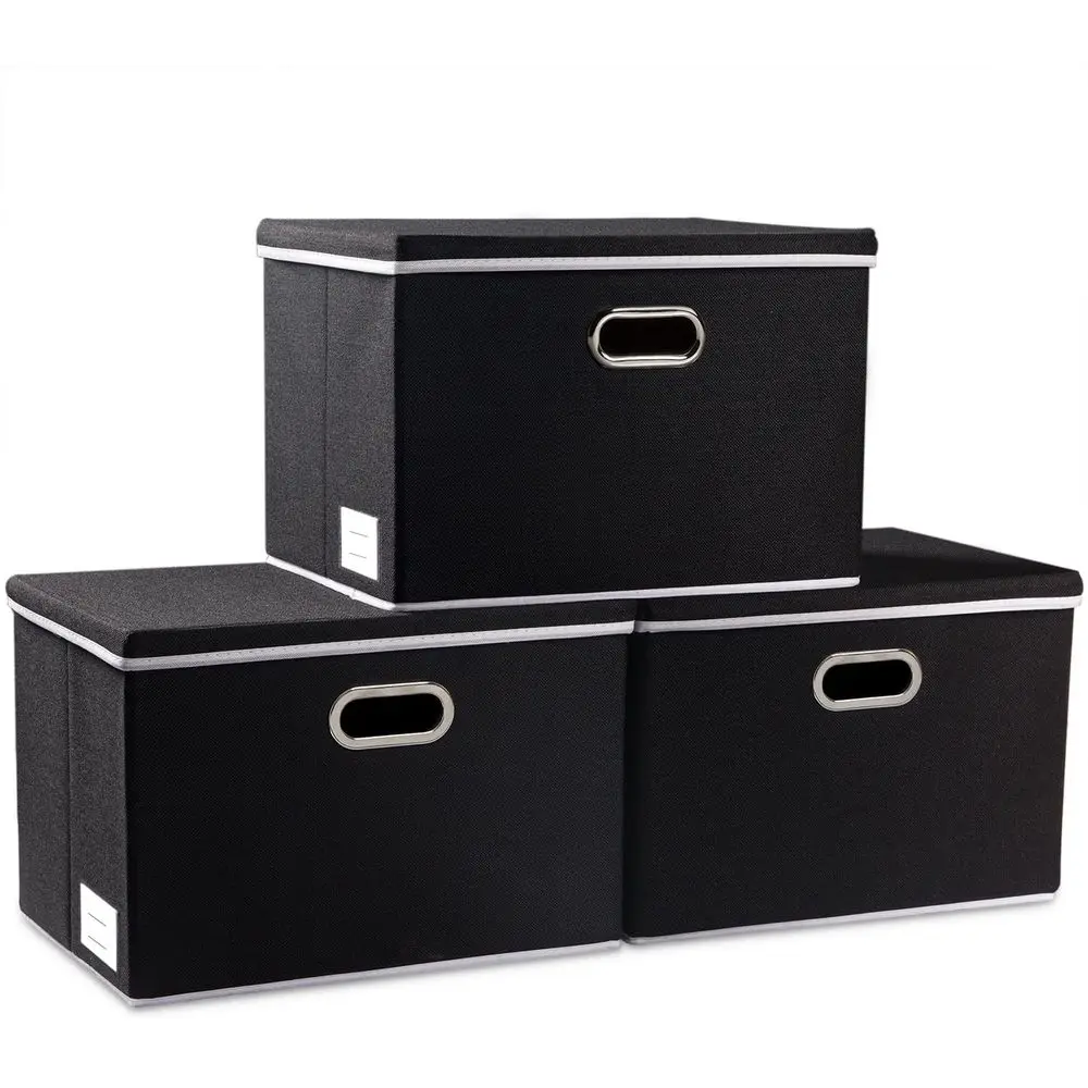 

Большие складные коробки для хранения с крышками [набор из 3 шт.] – тканевые складные контейнеры-органайзеры, корзины-кубы с крышкой