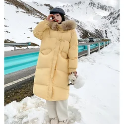 Yellow Down Jacket Women Hooded Coat Keep Thickening Warm Fashion Streetwear Duck Down Feather Female 2024 Winter Long Outwear