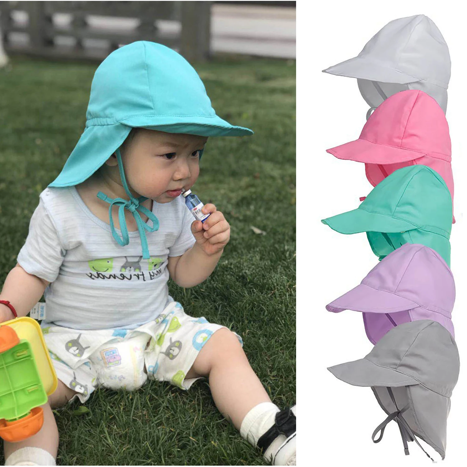 2 -5 years old baby versatile sunscreen hat, neck protection hat, UV resistant beach fisherman hat, tied and fixed