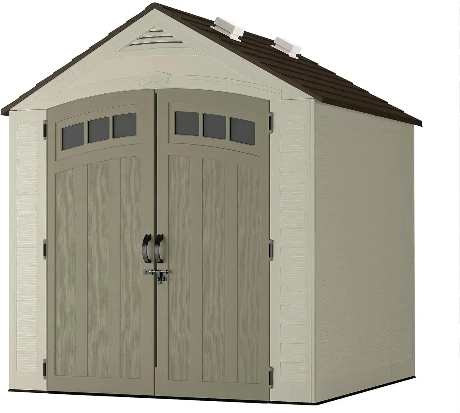 

Storage Shed Multi Wall Resin Panels Skylights IllumiVent System Pad Lockable Doors Dimensions 84D 84W 98H Usa Made