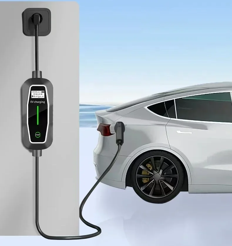 Portable 32A 7KW Adjustable Home Electric Vehicle Charger For Tesla Wall Adapter Mobile Connector NACS Blue CEE Plug New