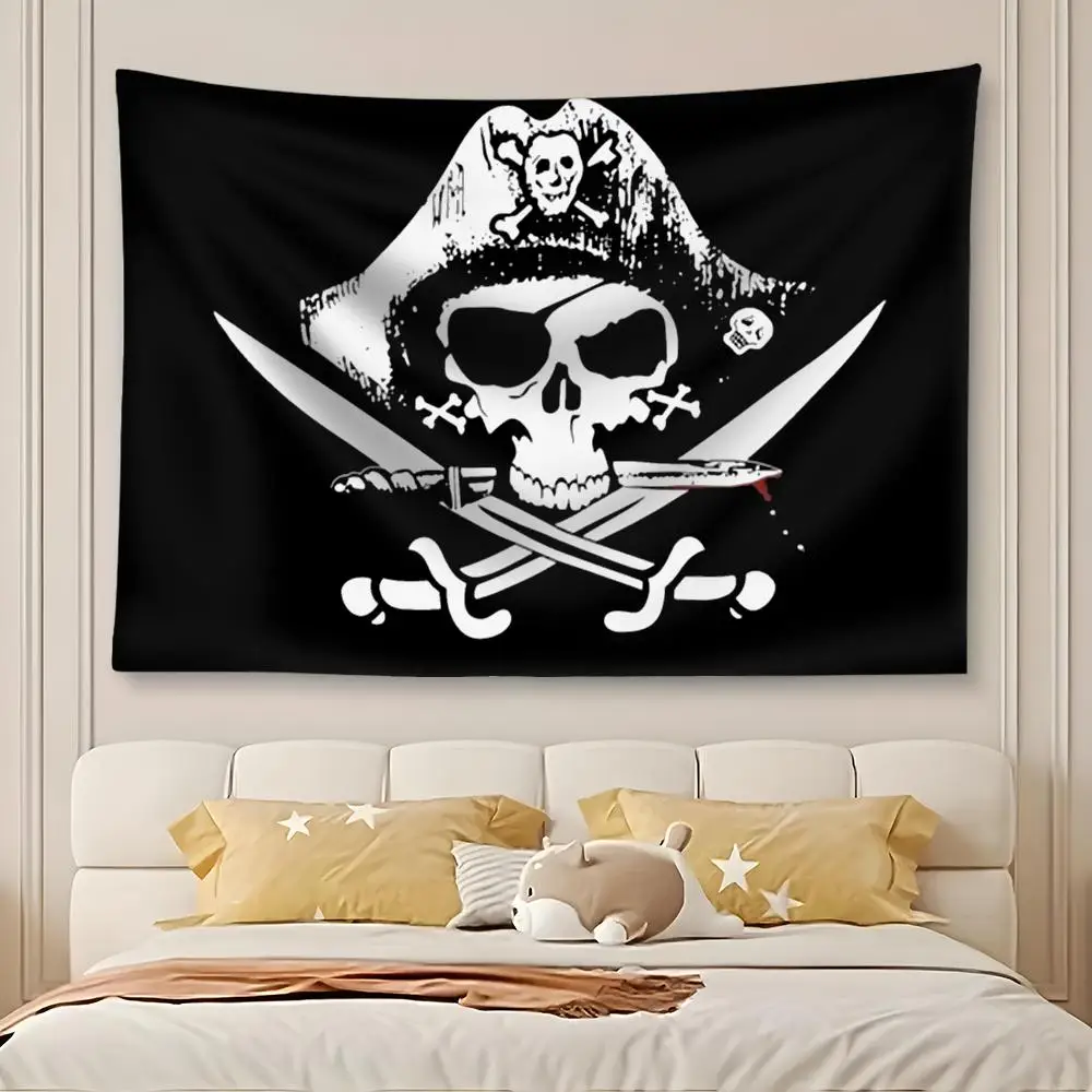 Red Scarf Skull Pirate Tapestry Art Decor Banner Microfiber Backdrop for Bedroom Living Room Bar Garden Party
