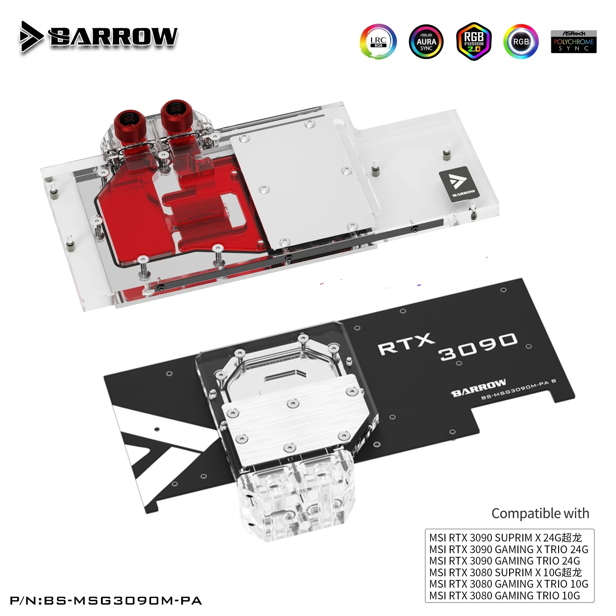 Barrow Water Cooling Backplane GPU Block For MSI RTX 3090/3080 GAMING X TRIO VGA Cooler, M/B 5V ARGB SYNC, BS-MSG3090M-PA