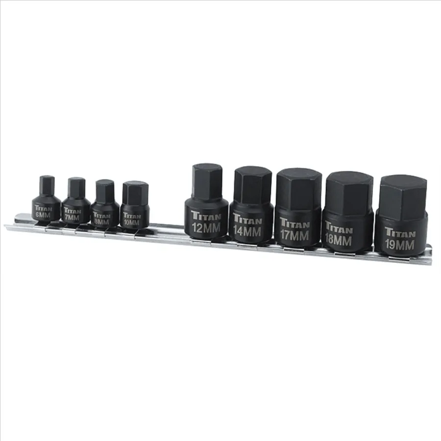 

TITAN 9-Piece 1/4-inch and 3/8-inch Drive Stubby Socket Set for Tight Spaces, Durable Chrome Finish, Compact Design, Ideal for