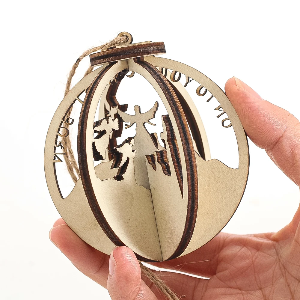 Wooden Angel 3D Pendant Christmas Tree Ornament Nativity Christmas Indoor Outdoor Use Seasonal Decoration Scene Hanging Ornament