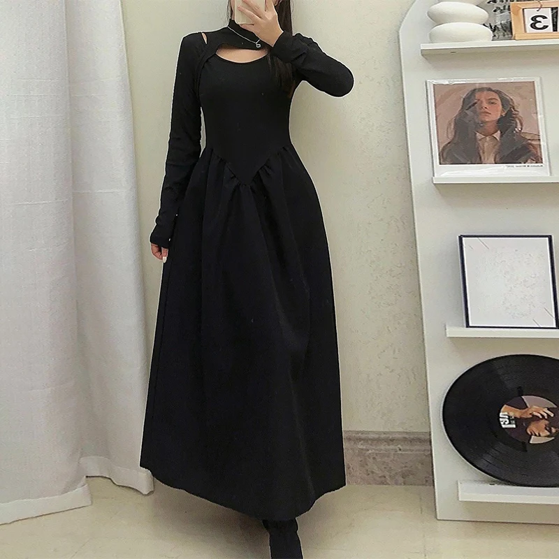 

Элегантное черное ажурное платье трапециевидной формы для траурной вечеринки; Стиль Хепберн на весну/осень; Женское дизайнерское платье с сращиванием