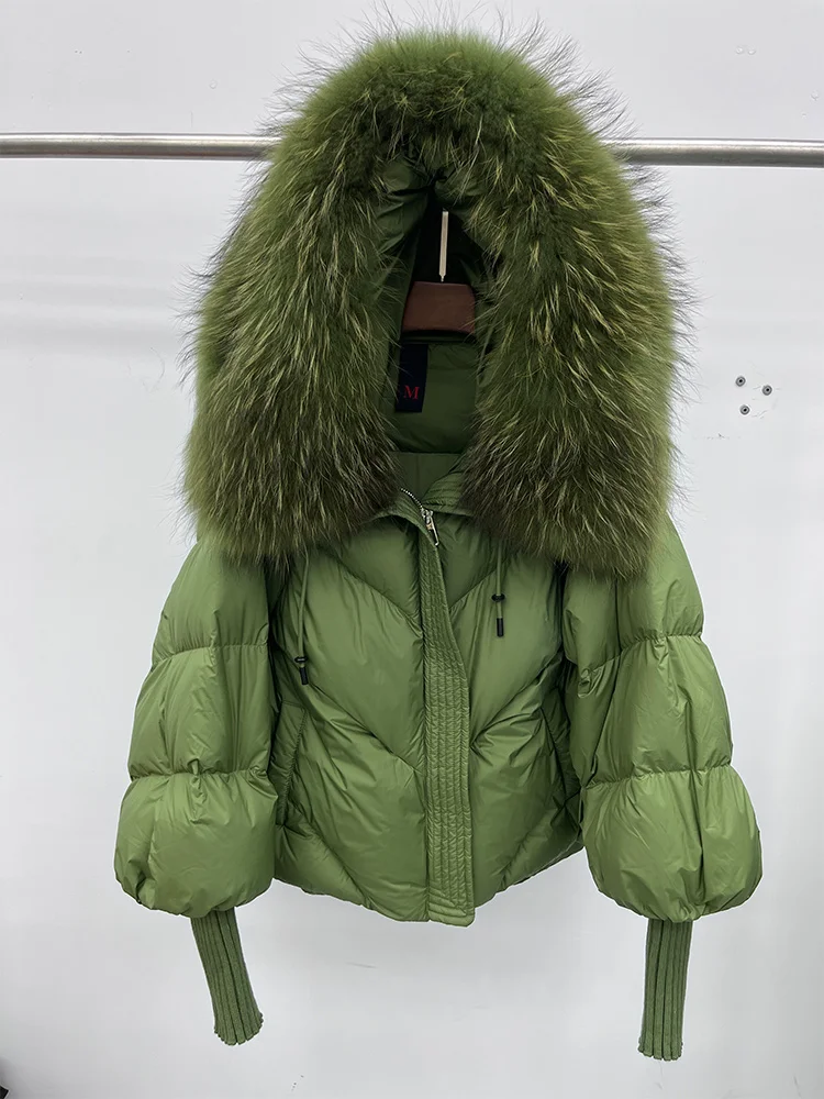 Frauen Winter Gans Unten Jacken Echt Fox Pelz Kragen Mit Kapuze Dicke Natürliche Waschbären Pelz Weibliche Outwear Warme Lose Puffer Mäntel