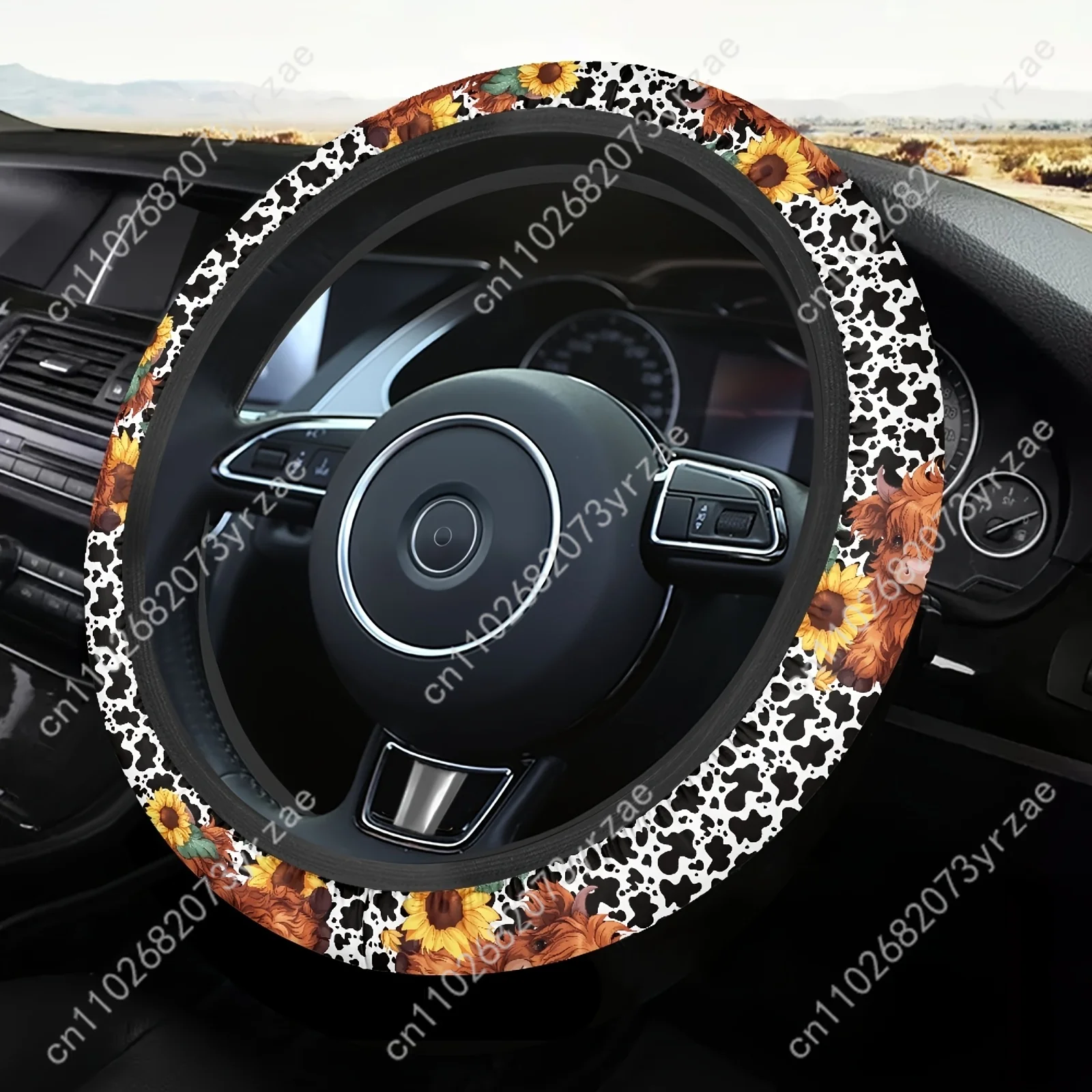 

Leopard Highland Cow Car Steering Wheels Cover Universal Environmental Friendly Comfort Non-slip Breathable Steering Wheel Wrap