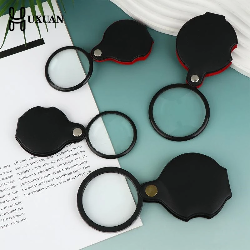 50/60/70MM Folding Magnifying Glass Folded Leather Case Portable Handheld Jewelry Loupe 8X Mini Magnification