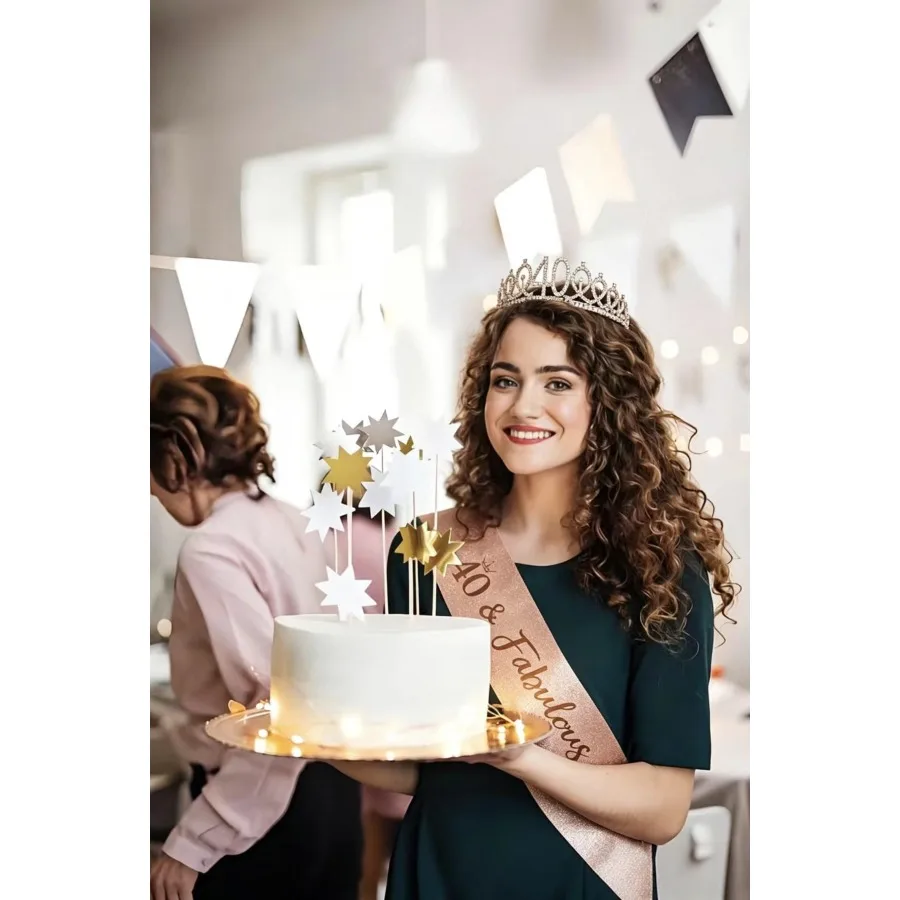Geburtstags-Tiara Krone Schärpe für Frauen und Mädchen zum 10., 13., 16., 21., 30., 40., 50., 60., 70., 80. Geburtstag Partydekoration Geschenke – Detail 15