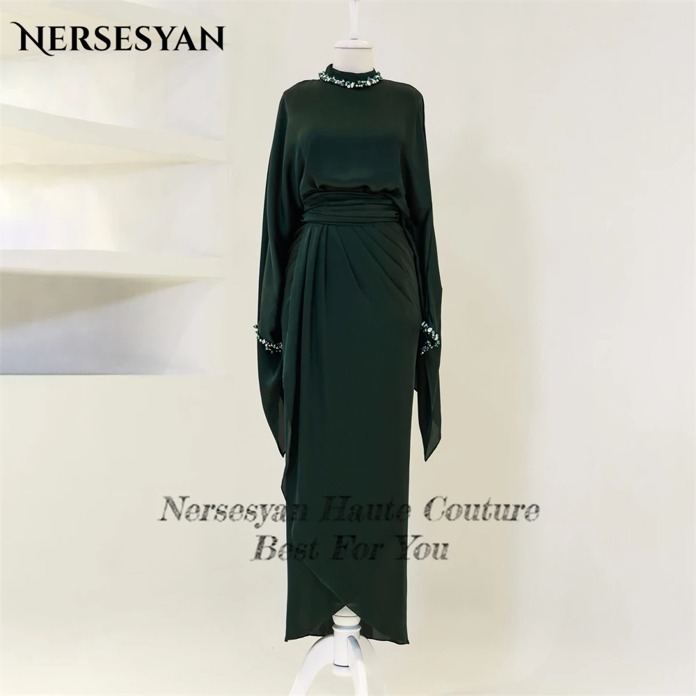 Nersesyan Dubai Beading Formal Evening Dresses High Neck Glitter Pleats Prom Dress Long 2024 Wedding Party Gowns For Occasional