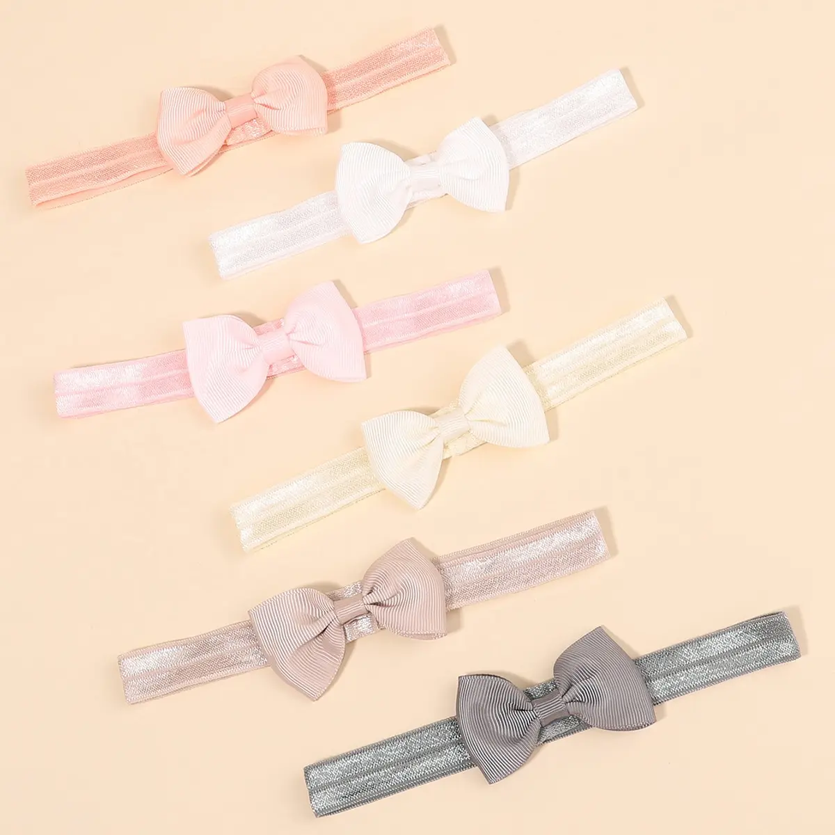 

6Pcs/set Solid Color Grograin Ribbon Bowknot Headband for Baby Girls Headwear Elastic Hair Bands Infant Kids Hair Accessories