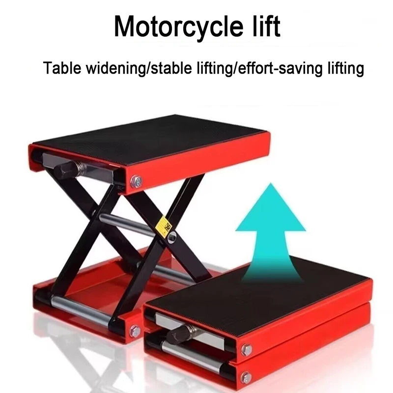 Motocicleta Scissor Lift Jack com Deck Largo Pino de Segurança para Bicicletas e Motos