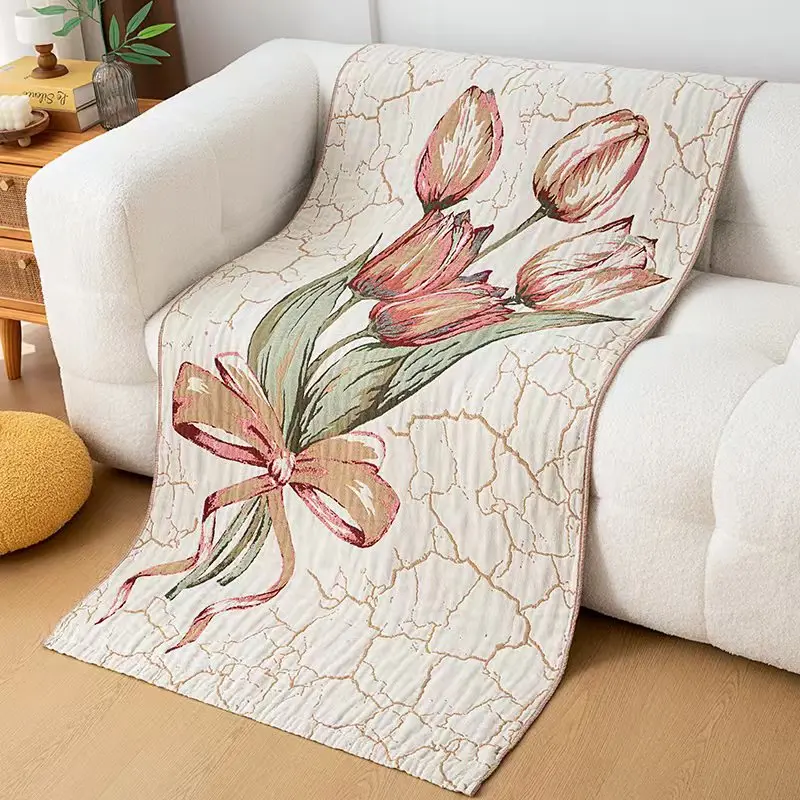 Rural Cotton Flower Jacquard Bath Towel Four Layers of Gauze Water Absorption Large Towel Soft Newborn Swaddle Wrap Washcloths