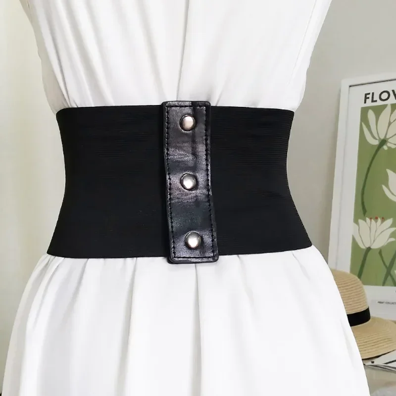 Corsets for Women Wide Belt Gothic Slimming Sheath Flat Belly Black Corset Elastic High Waist Faux Leather Belt Cummerbunds