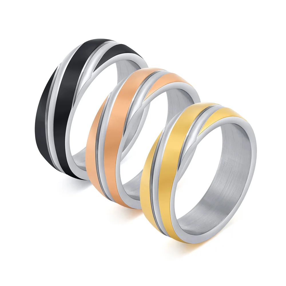 Federringe aus Titanstahl für Damen, 6 mm, schwarz, minimalistisch, hypoallergen, wasserdicht, Schmuck, verstellbarer Gothic-Punk-Ring