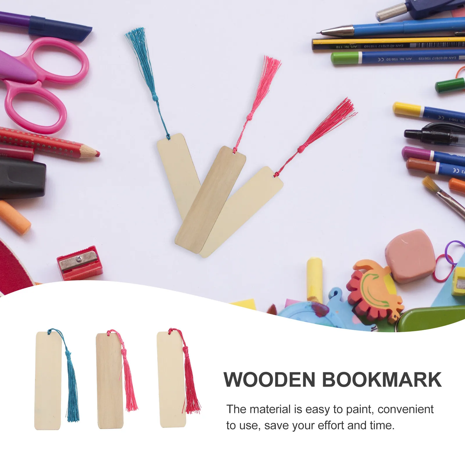 

1Set Blank Wooden Bookmark DIY Unfinished Craft for Personalized Painting Handmade Gift Page Marker with Tassels