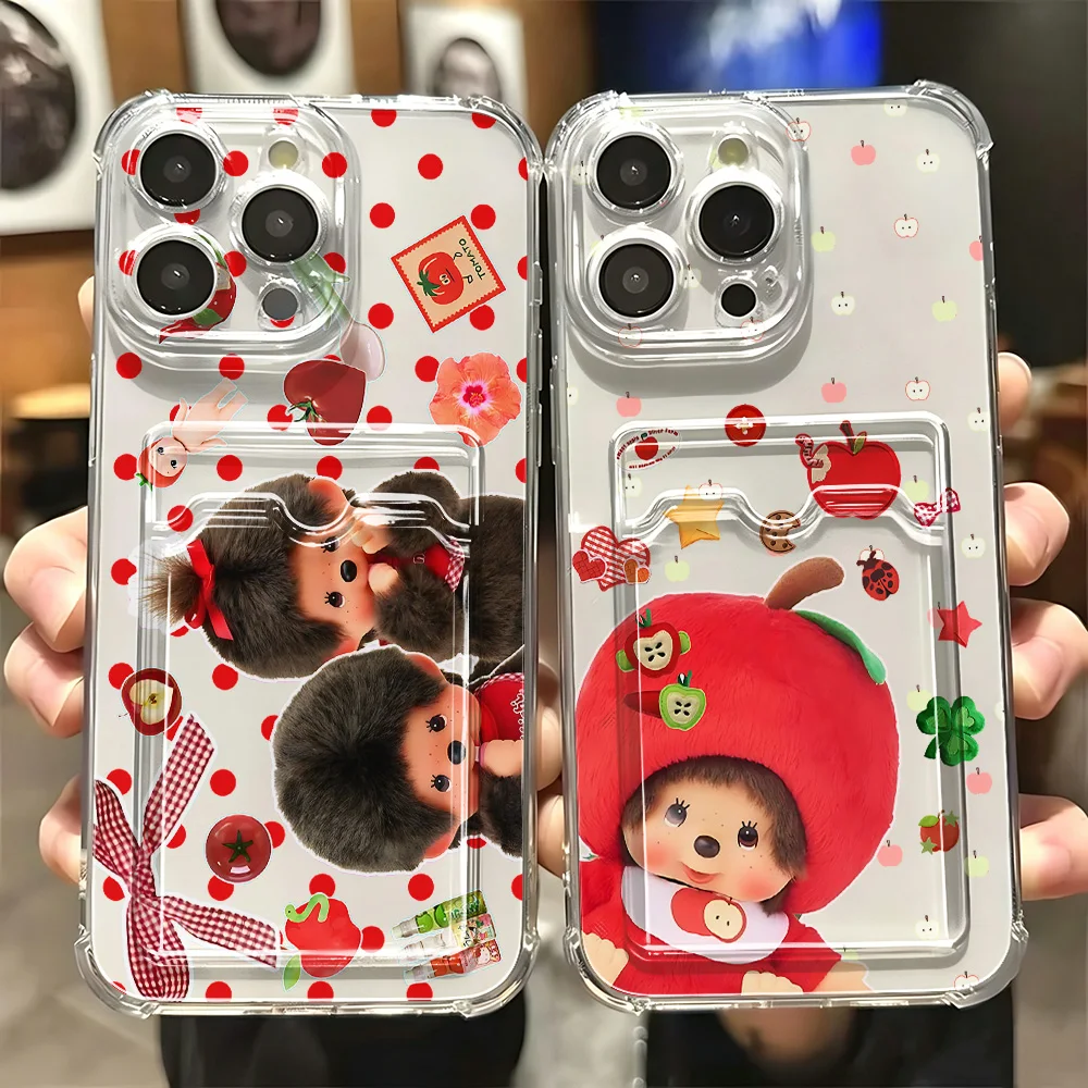 Funda Protectora Transparente Anti-caídas con Diseño de Monchhichis para iPhone 17e, 17, 16e, 16, 15, 14, 13, 12, 11 Mini, Pro, Max, X, XR, 7, 8, Air, Plus