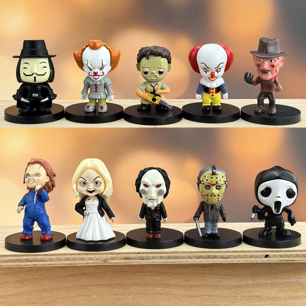 NOVO! Kit com 10 Bonecos de Ação de Filmes de Terror Anime: Chucky, Freddy, Joker, Jason - Modelo de Brinquedo para Halloween, Presente Ideal