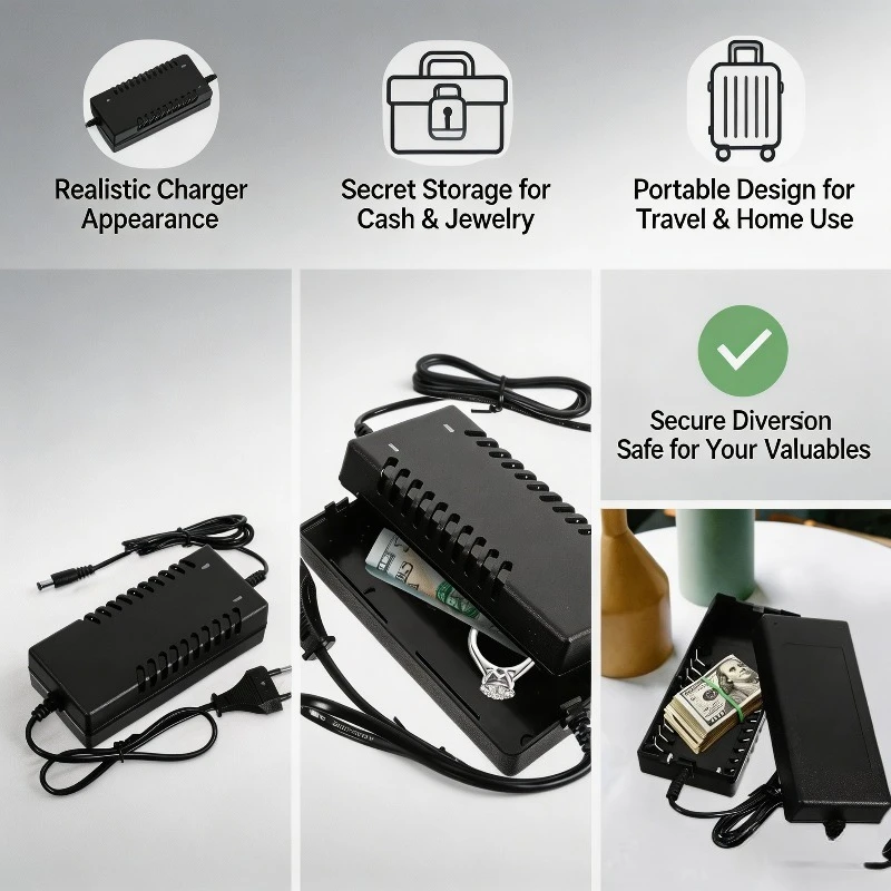 Hidden Safe Box Fake Charger Money Hider, Diversion Stash Case for Cash Jewelry, Travel Home Security