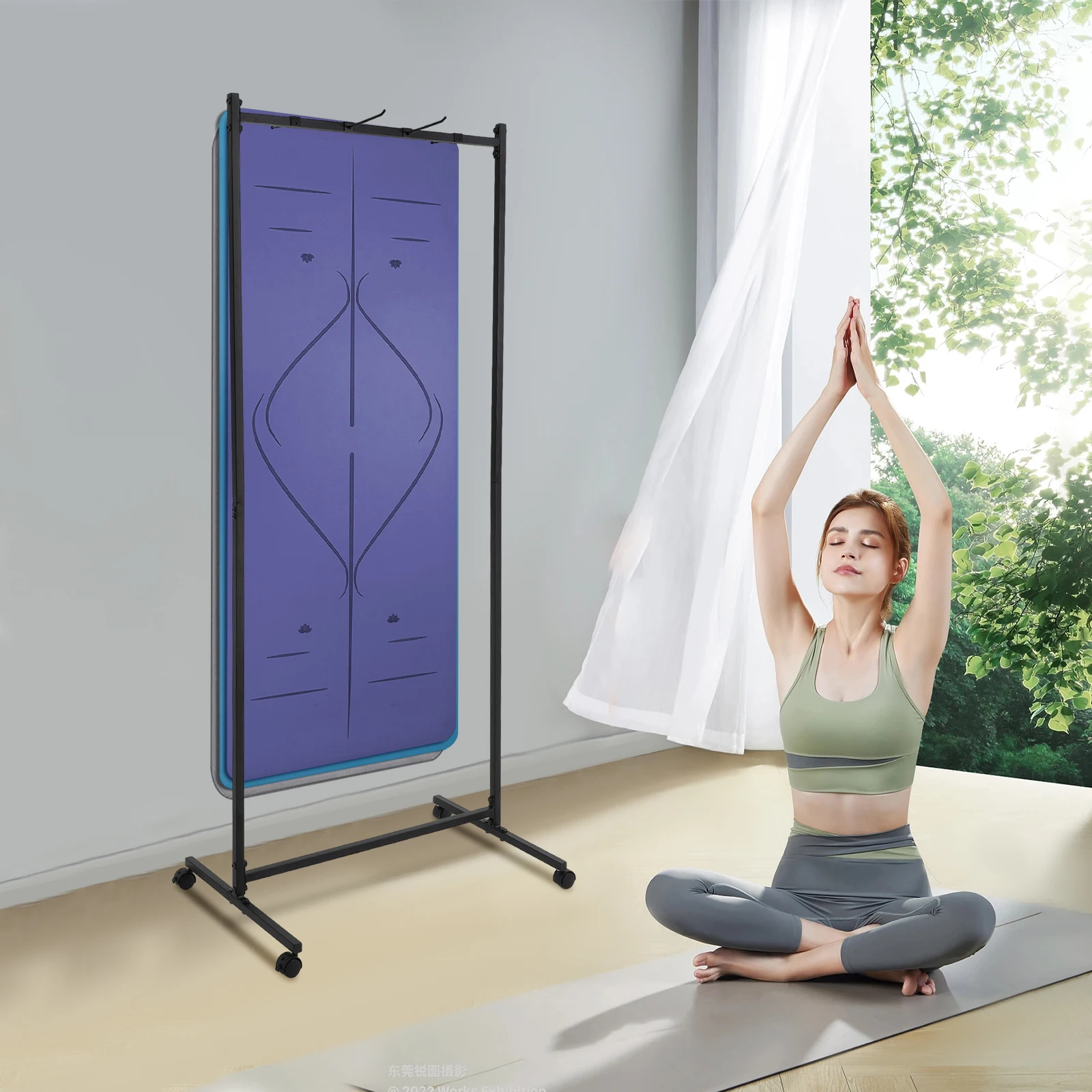 

30*19.7*72.8in Freestanding Black Multifunctional Yoga Mats Storage Rack Double Sided Hooks Yoga Mat Holder Hanging