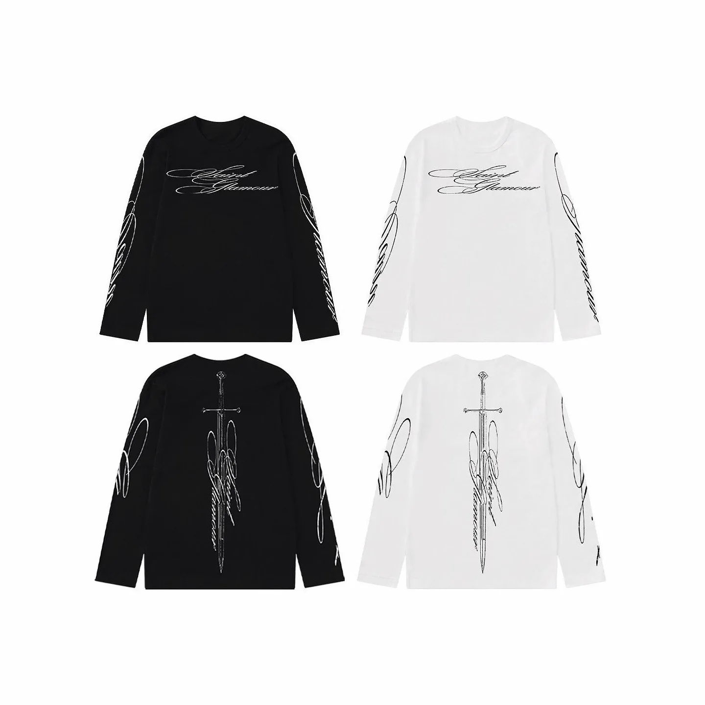 

Early autumn new fashion Harajuku retro ins style street loose round neck long sleeve couple T-shirt geometric printing