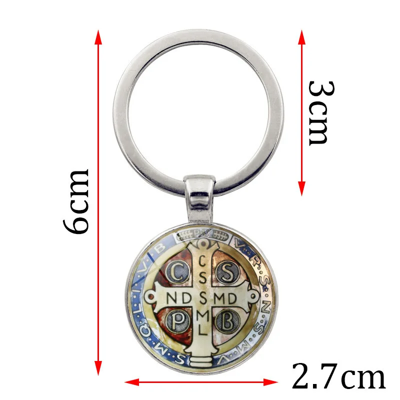 Saint Benedict Medals Key Chain Glass Gem Car Bag Decoration Pendant for Men's and Women's Amulet Keyring Hanging Jewelry