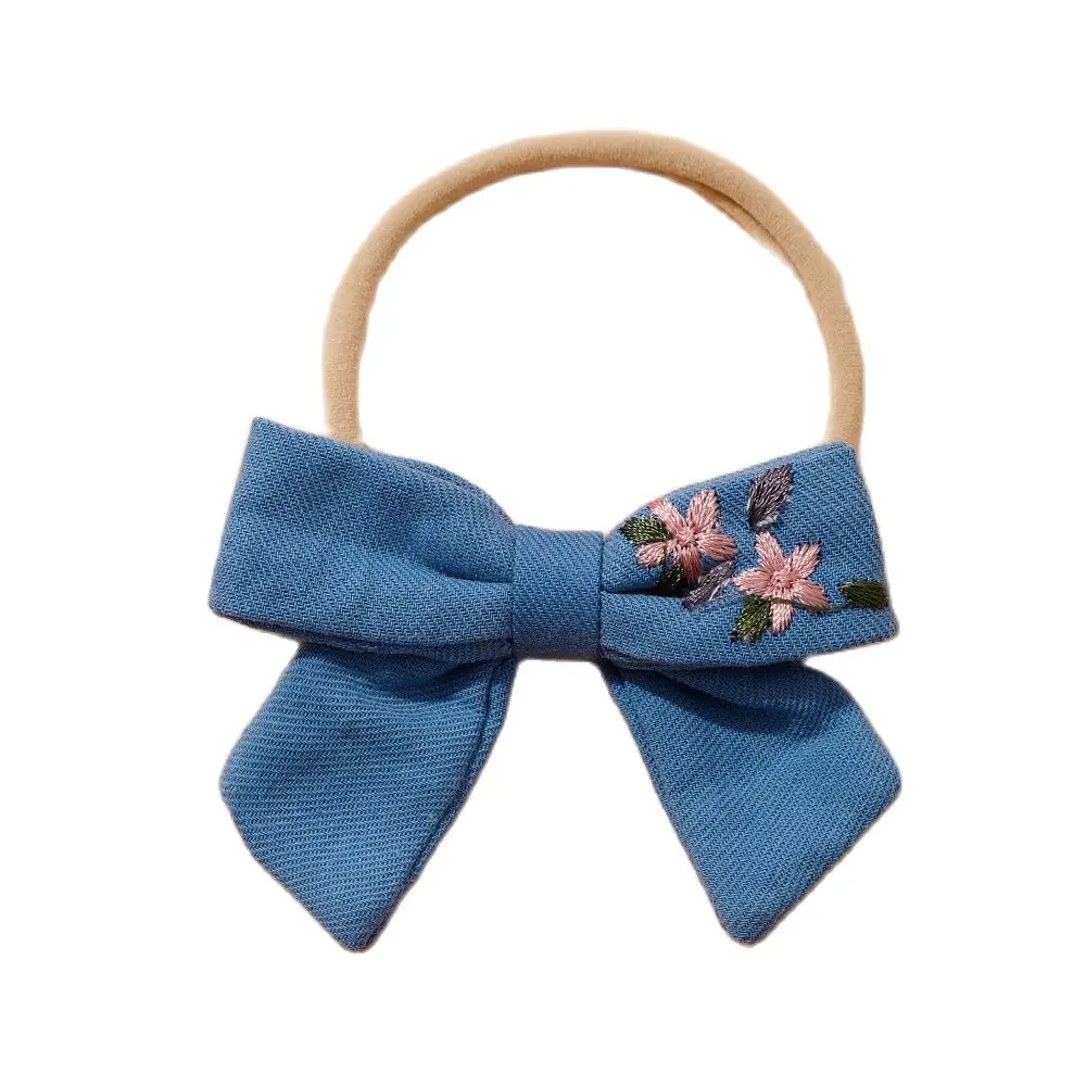 Embroidery Bows Baby Hair Bands Soft Elastic Nylon Hair Bands For Kids Girls Cute Newborn Headwear Children Hair Accessories