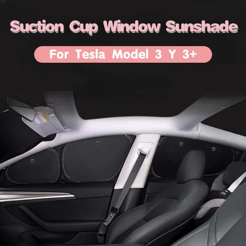 Window Sunshade for Tesla Model 3/Y/3+ Suction Cup Sunshade Camping Privacy Blind Shading Heat Insulation Accessories 2017-2024