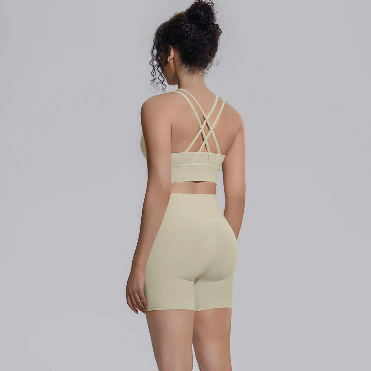 2-teiliges Yoga-Set, atmungsaktiv, für Sommer, Laufen, Radfahren, rückenfreier Sport-BH, High-Waist-Shorts mit Peach-Butt-Effekt, Fitness-Shorts, Gym-Yoga-Set – Detail 15