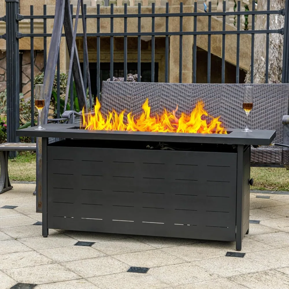 

57 inch Propane Fire Pit Table,50000 BTU Gas Fire Pits Table with Lid & Lava Rock & Waterproof Cover, Outdoor Propane Firepit fo