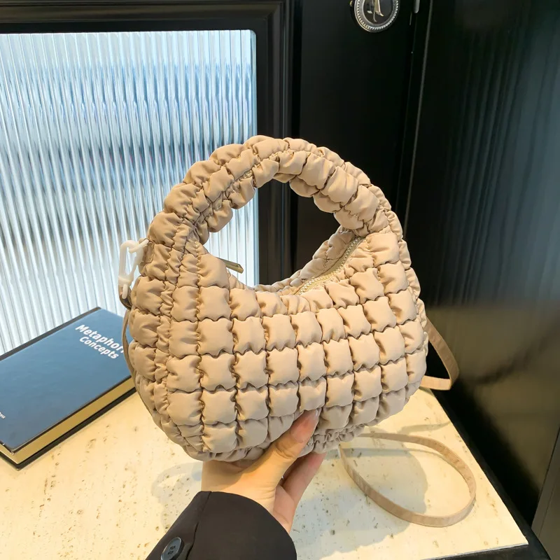 

Korean Fashion Crossbody Bag For Women Luxury Designer Tote Bags Nylon Pleated Small Shoulder Bags Purse Ladies Shopper Bags