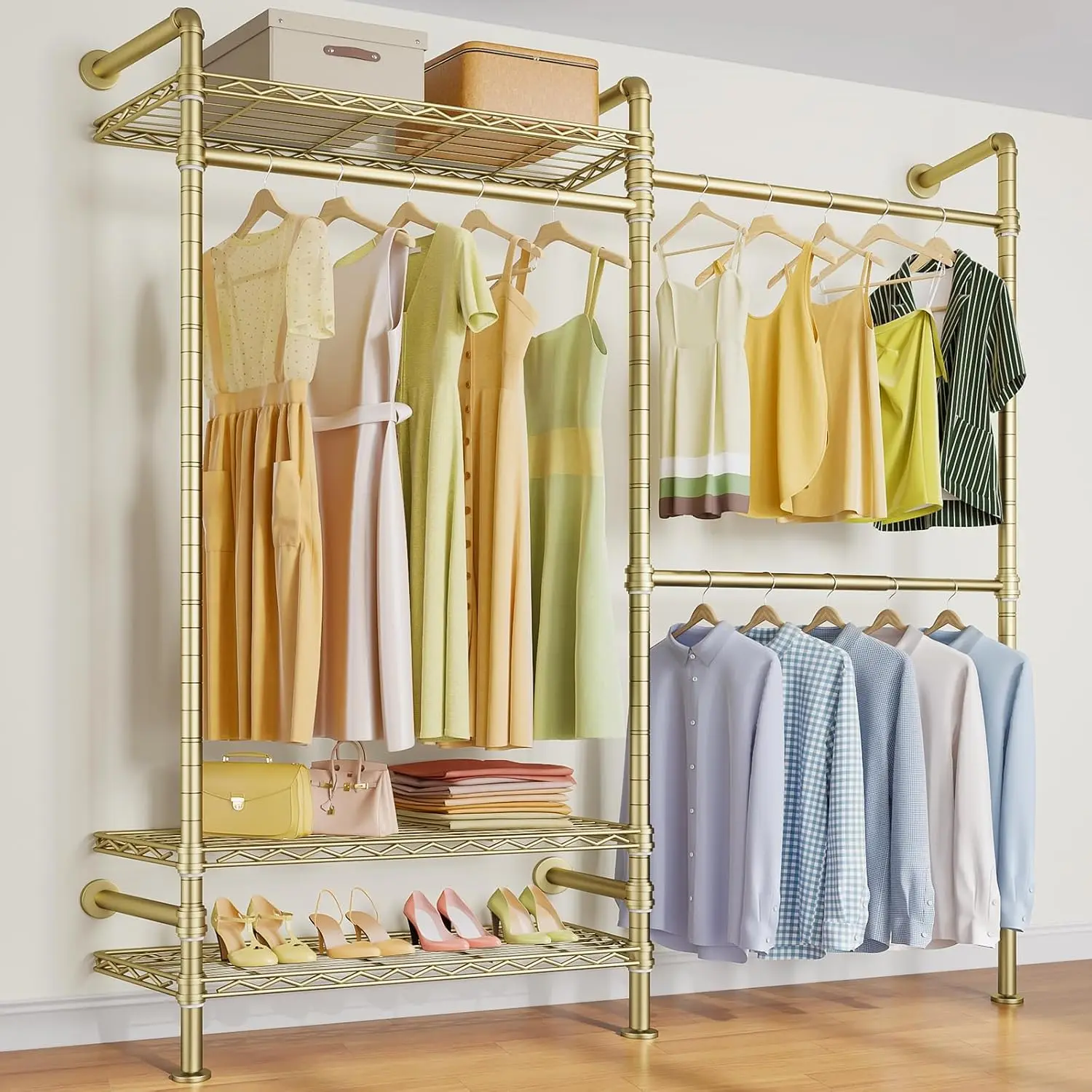 Wall Mounted Industrial Pipe Clothes Rack Expandable Heavy Duty Garment Storage Organizer Adjustable Wardrobe Kit, Customized