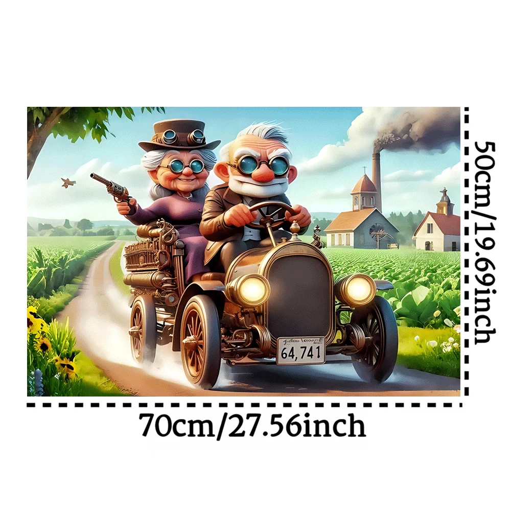 Puzzle vintage da 1000 pezzi: affascinante coppia di anziani in auto convertibile retrò, puzzle di grandi dimensioni per adulti e famiglie