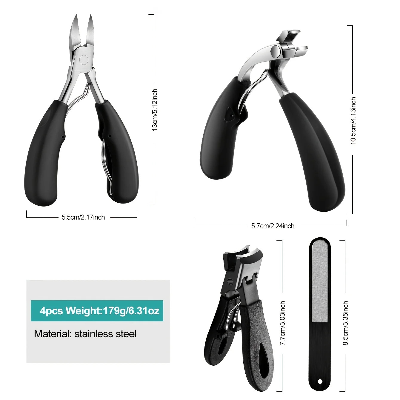 1/4pcs Stainless Steel Toenail Clippers Set with Ergonomic Handle,Includes Wide Mouth Angled Scissors,Nail File Cuticle Tool