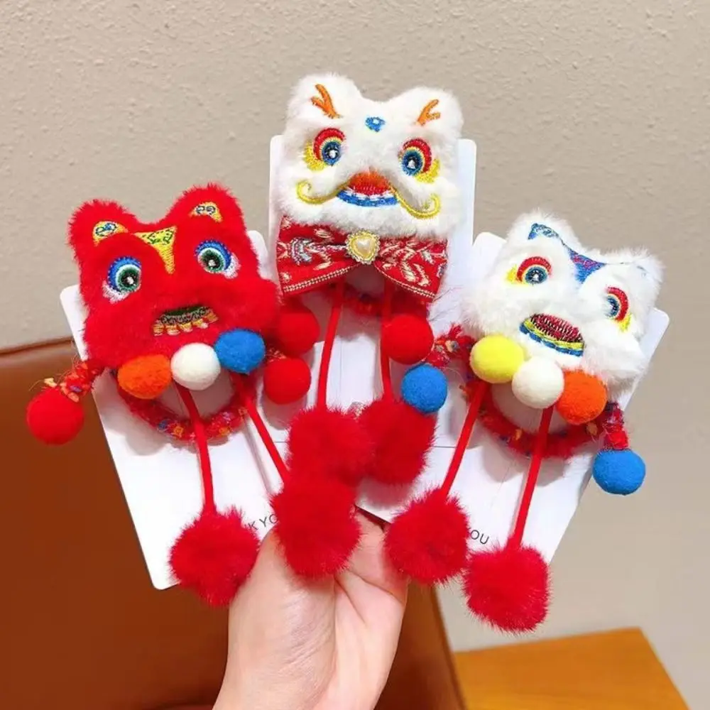 

Tassel New Year Hair Rope Plush Ball Hair Ring Lion Awakening Headwear Hair Scrunchies Korean Style Plush Elastic Hair Band