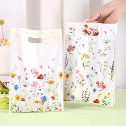 10/20/50pcs Spring Wildflowers Plastic Gift Bags, Floral Grass Butterfly Design Handheld Bag for Wedding, Mother's Day, Birthday